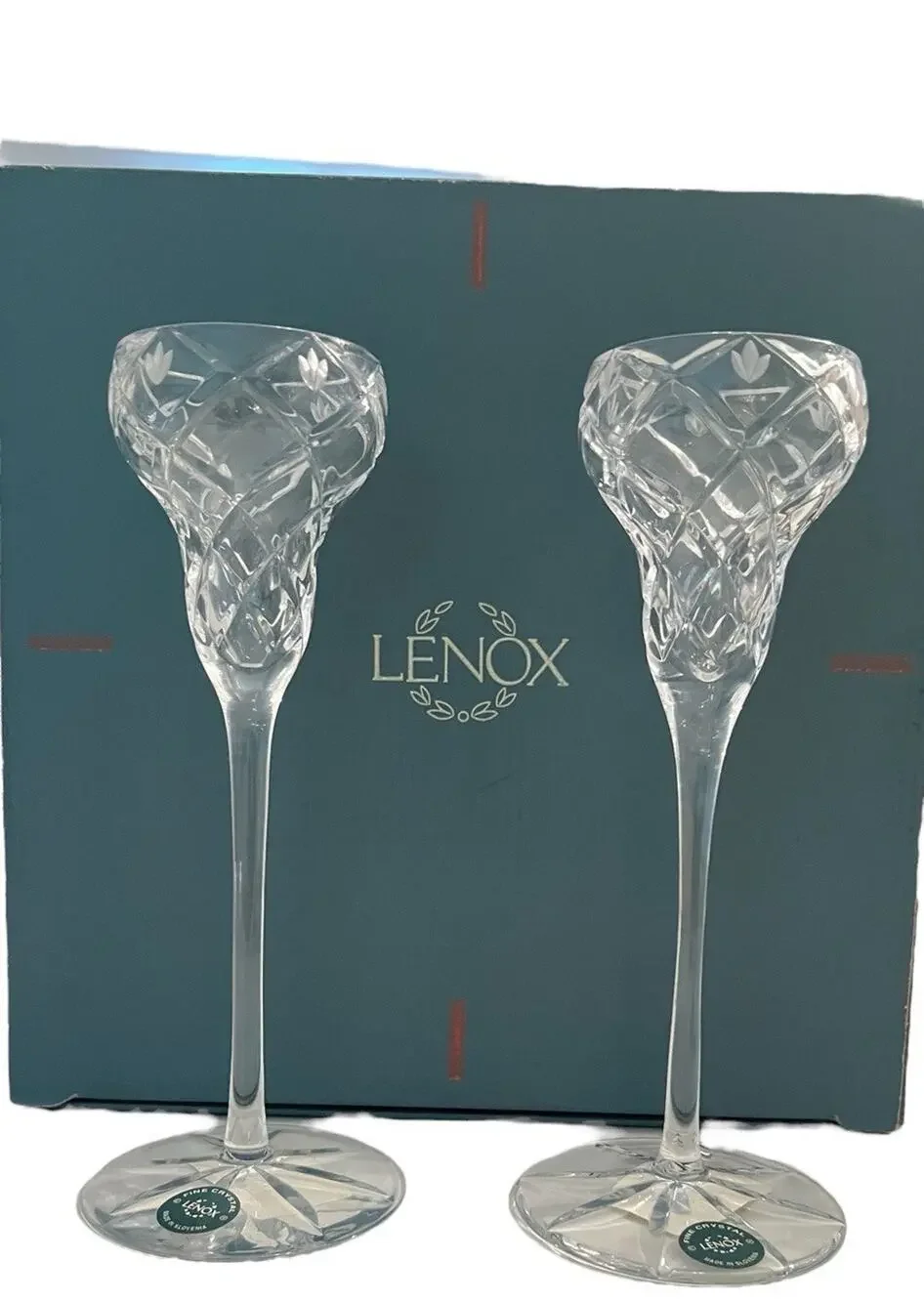 NEW VTG Lenox Crystal Candlestick Set Savannah Collection Slovenia 8